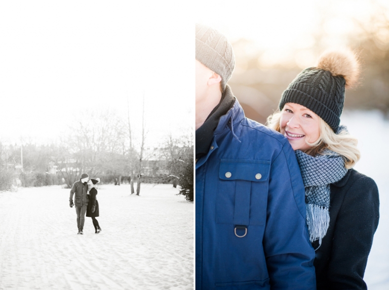 Parfotografering i Uppsala. Vinterljus, motljus och solnedgång.