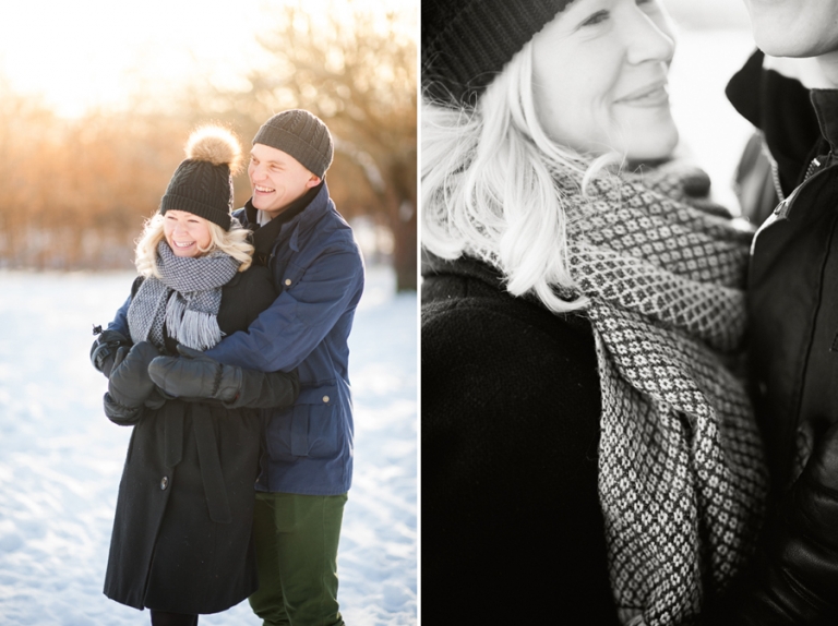 Parfotografering i Uppsala. Vinterljus, motljus och solnedgång.