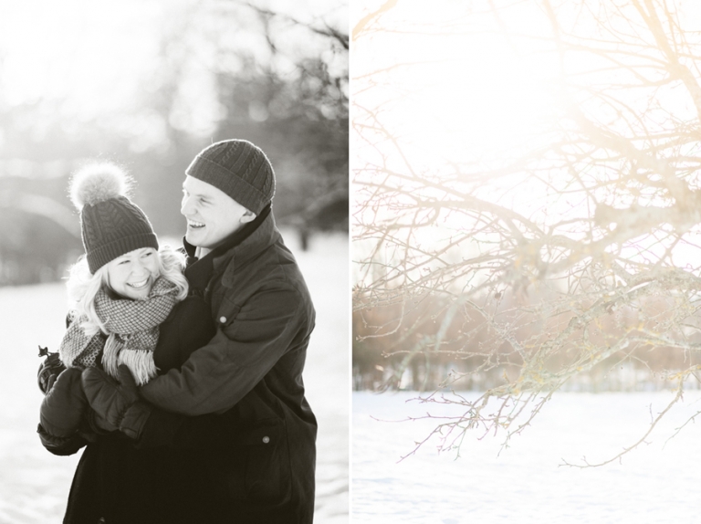 Parfotografering i Uppsala. Vinterljus, motljus och solnedgång.