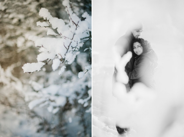 Parfotografering i Gamla Uppsala. Vinterljus, nysnö och solnedgång.